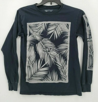 Camiseta Hustle Avenue Adulto Masculina Pequena Estampa Gráfica Preta/Cinza Manga Longa - Imagem 1 de 4