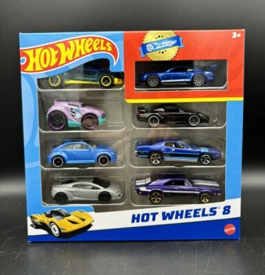 Paquete de 8 autos Ford Mustang azul error de fábrica Hot Wheels 2024 Foto 1 de 4