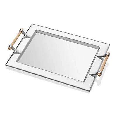 Krom Tray with Gold Colored Handles, Stylish Serving Tray, Silver, 17.7" x 13.8" - Image 1 of 4