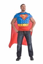 Mens Adult Superman Deluxe Muscle Chest Costume Shirt W/ Removable Cape