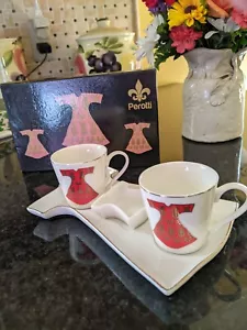 Perotti Turkish Coffee Cups Set of 2 Porcelain Cups with Saucers and dress bowl - Picture 1 of 5