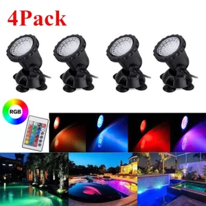 4 Pack Submersible 36 LED RGB Pond Spot Lights Underwater Pool Fountain Remote - Picture 1 of 13
