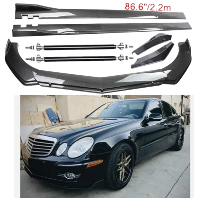 Carbon Fiber Front Bumper Lip Spoiler & Side Skirt For Mercedes-Benz E200 E250 Foto 1 de 4