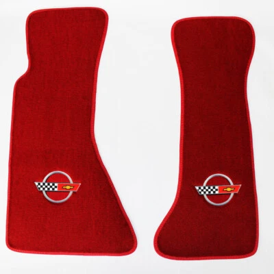 NEW! RED FLOOR MATS 1984-1996 Corvette With Embroidered Circle Official Logo Slv - Image 1 of 4