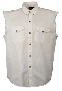 Camicia uomo da equitazione moto casual cotone bianco tagliato con maniche sfilacciate nuova - Foto 1 di 4