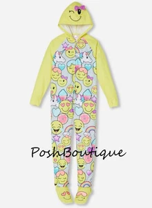 NWT JUSTICE Pajamas Girl 8 10 Unicorn Donut Emoji One Piece Union Suit Pajamas - Picture 1 of 5