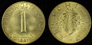 AUSTRIA Aluminium-Bronze 1961 Schilling BETTER DATE BU COIN KM# 2886 (26 722) - Picture 1 of 3