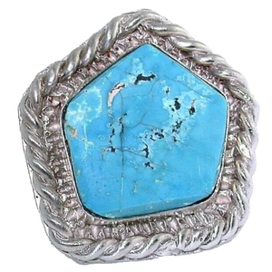 Vintage Handmade Casted Southwest Sterling Pentagon Turquoise Cab Ring PSR397 - Picture 1 of 3