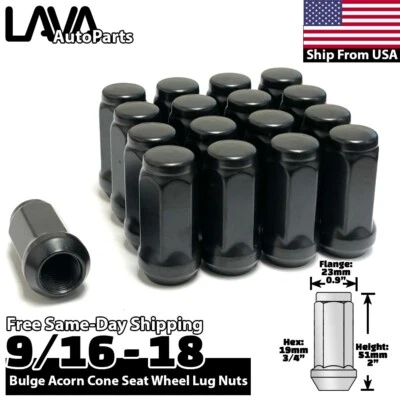 Высокая черная коническая зажимная гайка 32x2 дюйма 9/16-18 подходит для Dodge Ram2500 Ram3500 1994-2011 годов выпуска - Изображение 1 из 4