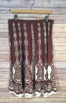 Mossimo Mujer Falda Algodón Acampanada Marrón Crema Tribal Tiki Talla 12 India Foto 1 de 4