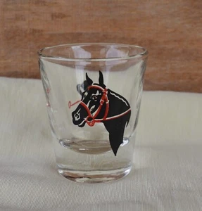 VTG 1oz Shot Glass Black Horse Head, Cap, Riding Crop & Stirrups Equestrian ACL - Picture 1 of 10