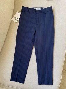 New Zara Boys Pinstripe Navy Dress Extrafine Wool Tailored Slim Pants 6 Years - Picture 1 of 9
