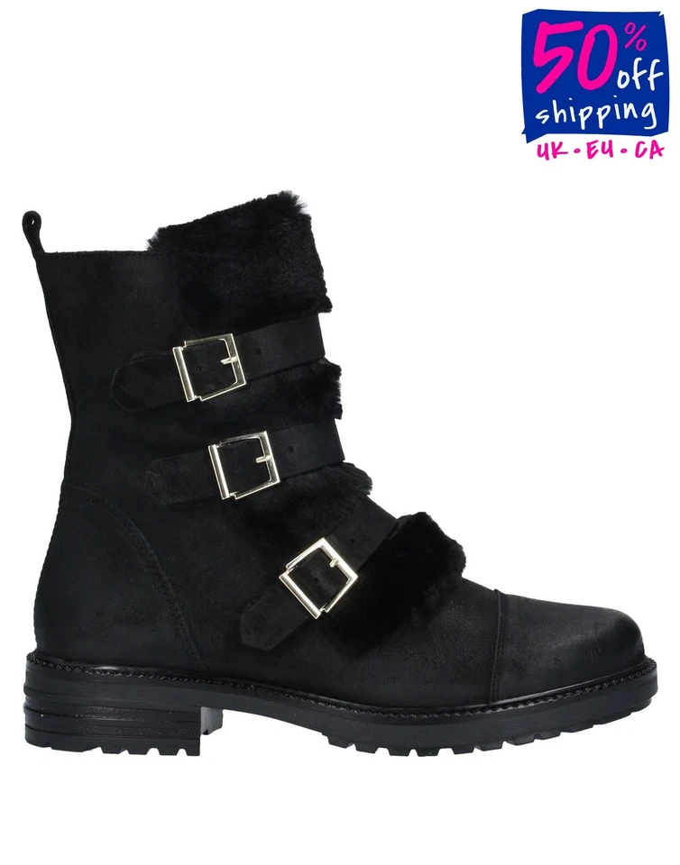 RRP€140 KG KURT GEIGER Leather Ankle Boots US 5 EU 35 UK 2 Treated Faux Fur - Изображение 1 из 1