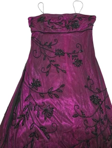 Women's Magenta Pink Black Beaded Floral Goth Vampy Prom Homecoming Dress Size M - Picture 1 of 16