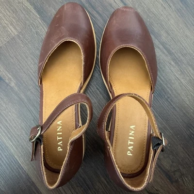 PATINA Portland leather Goods Mary Jane Block Heel Mocha Soho Y2K Leather Size 9 - Image 1 of 4