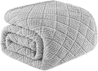 Queen Size Fuzzy Fleece Blanket All Season Lightweight Warm Soft Jacquard Waffle - Image 1 of 4