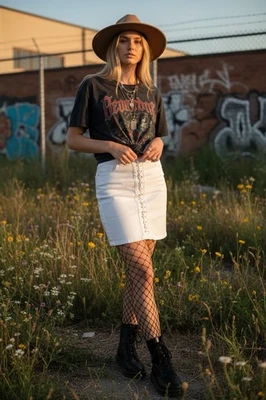 GUESS Blanco Denim Corsé Con Cordones Mini Falda Boho Grunge Hada Cintura Alta Y2K $89 Foto 1 de 4