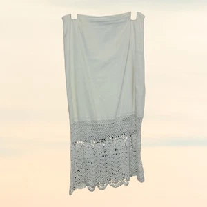 Y2K Bandolino Skirt Size 8 Ivory Linen Blend Maxi Crochet Whimsical Cottagecore - Picture 1 of 4