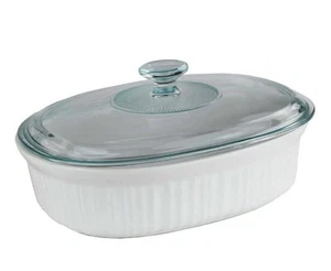 Corning Ware Französisch Weiß 2,5 Quart Oval Kasserolle Backform + Pyrex Glasdeckel - Bild 1 von 7