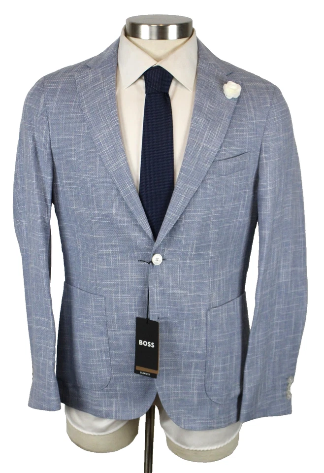 Hugo Boss Sport Coat 40 R Mens Light Blue Wool Cotton Hanry Slim Fit Blazer New - Image 1 of 4