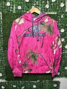 Mossy Oak Women's Small 4-6 Hoodie Sweatshirt Pink Camo Polyester Pullover SEE - Picture 1 of 11