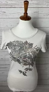 J Crew Women's X-Small Beige Floral Short Sleeve Sequin T-shirt - Picture 1 of 7
