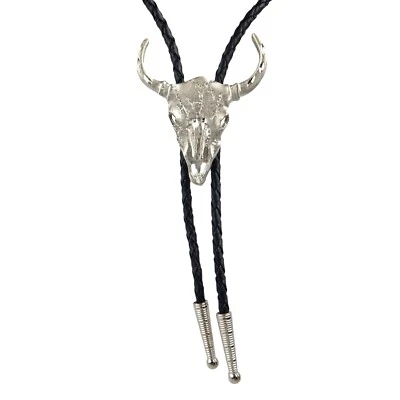 Corbata Western Peltre Cabeza de Novillo Calavera de Vaca 36 pulgadas Cordón Negro Hecha en EE. UU. Foto 1 de 4