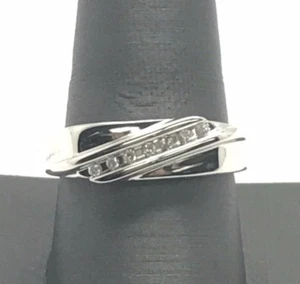 Men's Sterling Silver Diagonal Channel Set 1/10 TCW Diamond Rectangular Ring 10 - Picture 1 of 6