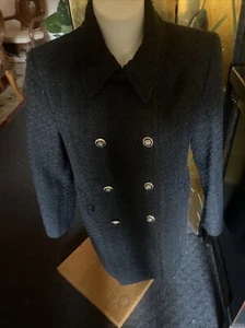 ZARA Black Boucle Military Style Coat Double Breasted XL Sold Out - Picture 1 of 12