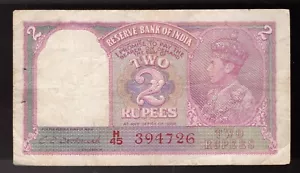 1949 India 2 Rupees Pic# 17c RED SERIAL # (MEGA RARE) - Picture 1 of 2