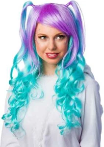 Perücke Manga mit Zöpfen türkis lila Erwachsene Meerjungfrau Fee Fasching - Bild 1 von 3