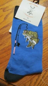 Schwarze Fish on Rod Neuheit Crew-Socken ~ Herrenschuhgröße 9-12 ~ NEU mit Etikett - Bild 1 von 1