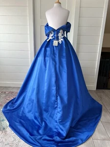 Ssv NWT Royal Blue Ballgown With White Embroidery Taffeta Prom Dress - Picture 1 of 8