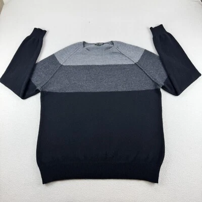 neiman marcus 100% cashmere Crew Neck Knit Sweater Men’s L Black Gray Pullover - Image 1 of 4