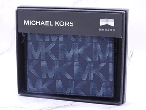 Geldbörse Michael Kors Herren schmal Brieftasche Leder Karte blau UVP $ 98 - Bild 1 von 8