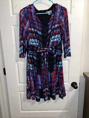Leslie Fay Midi Stretch Geometric Multicolor Dress Womens 6 - Image 1 of 2