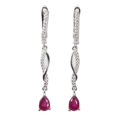 925 Sterling Silver Earrings Pear Ruby 7x5mm Simulated Cz Gemstone Jewelry - Image 1 of 4