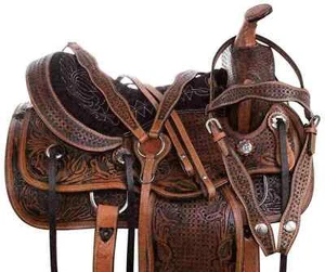 Western Barrel set completo per sella cavallo in pelle. Taglia-10""-18"" pollici - Foto 1 di 6