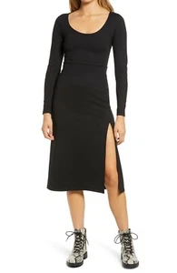 Leith Long Sleeve Side Slit Midi Dress Women's Size Small - Black - Picture 1 of 7
