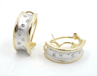 2-TONE SOLID 14K GOLD 0.15 TCW DIAMOND STATEMENT EARRINGS ~ 10.8g * 3/4" - Image 1 of 4