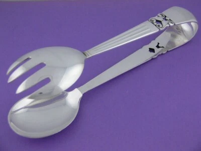 Pinzas para servir ensaladas raras de ley GEORG JENSEN 7 3/4" BELLOTA Dinamarca Foto 1 de 4