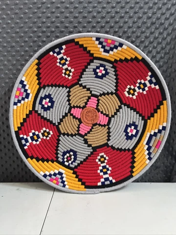Moroccan Berber Tribal Hand Woven Wool Bread Centerpiece Basket 19” Diameter Cover