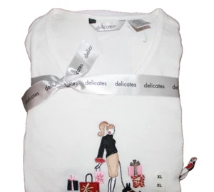 Delicates 2 Piece Pajama Set Women's Size XL White "Shopping Diva" Pajamas NEW - Picture 1 of 2
