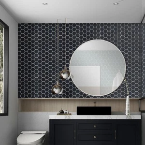 Tiles 3D Peel and Stick Wall Tile Hexagon Mosaic Black 10 Sheets - Picture 1 of 7