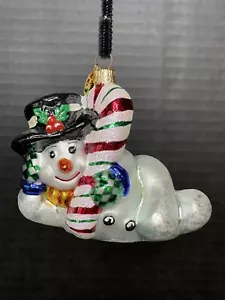 Vintage Christopher Radko CHILLIN' Christmas Ornament Snowman and Candy Cane - Picture 1 of 6