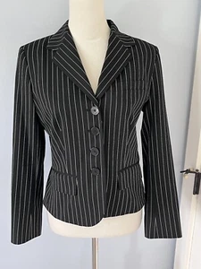 Lauren Ralph Lauren NEW Wide Pin Stripe Ruffle Back Black/White Blazer - 8 Pet - Picture 1 of 5