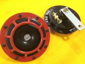 High and low tone Dual Electric car horn (pair) 12V Loud 110dB Red round - Picture 1 of 2