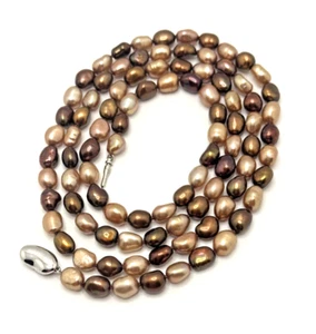 HONORA Genuine Pearl Necklace Copper Beige Tan 925 Sterling Silver Clasp 35” - Picture 1 of 12