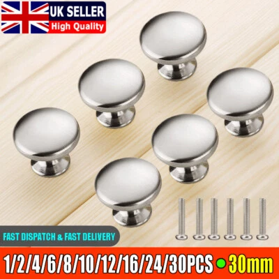 1-30pcs Chrome Kitchen Cupboard Knobs Polished 30mm Door Drawer Pull Handle UK - Image 1 of 4