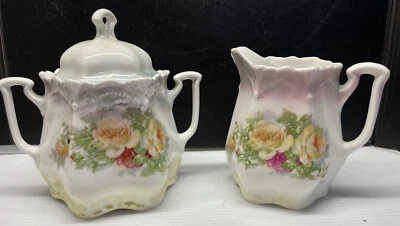 Juego de rosas amarillas de transferencia vintage de Alemania crema y azúcar - leer Foto 1 de 4